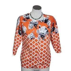 ISAACMIZRAHI LIVE! Floral Orange & Black Quarter Sleeve Women's Cardigan Size S